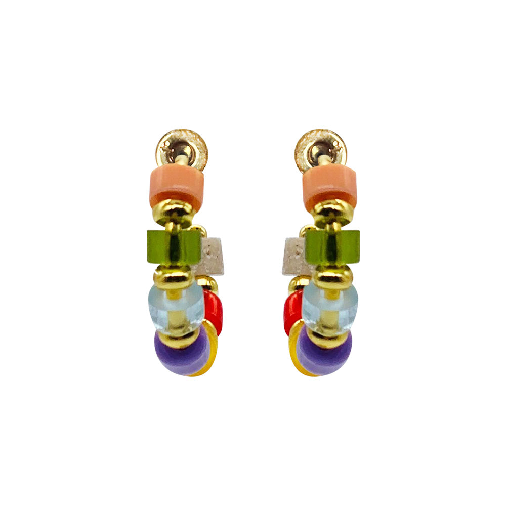 Beaded Hoop Earrings - Rainbow