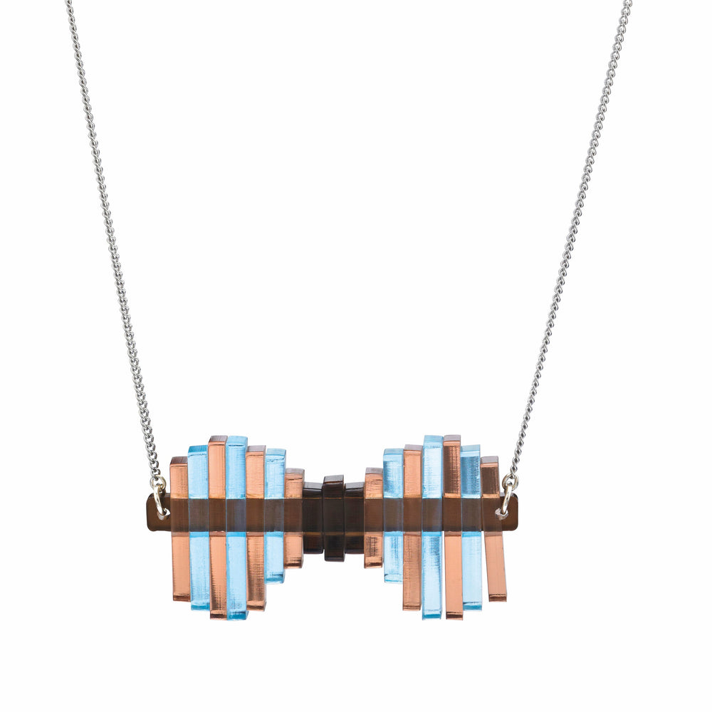 Bow Tie Necklace - Brown & Blue
