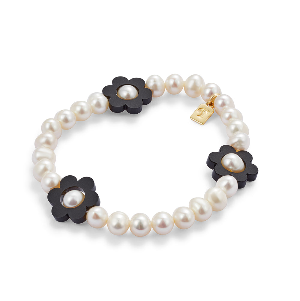 Flower Pearl Bracelet - Black