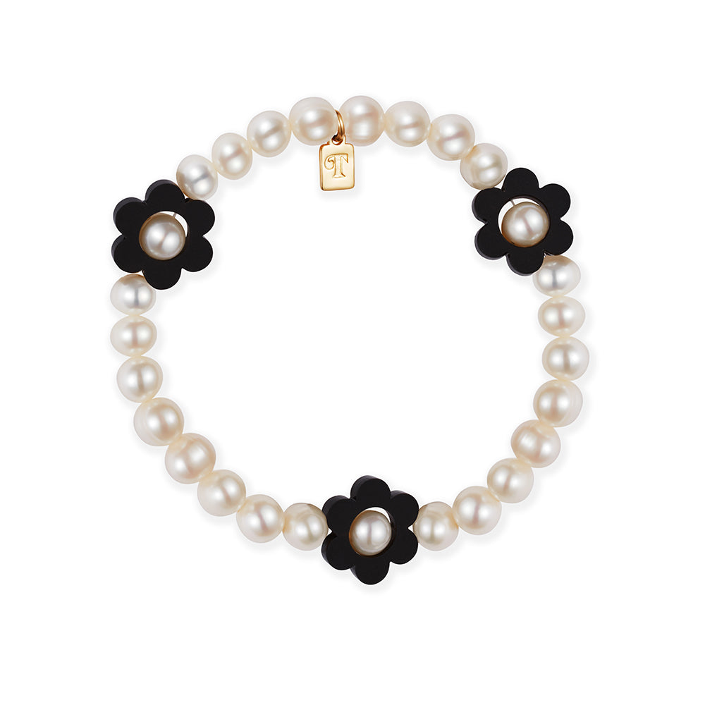 Flower Pearl Bracelet - Black