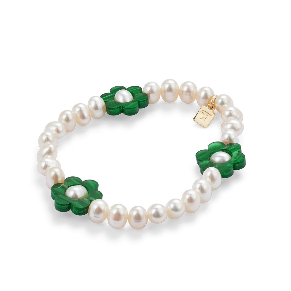 Flower Pearl Bracelet - Green