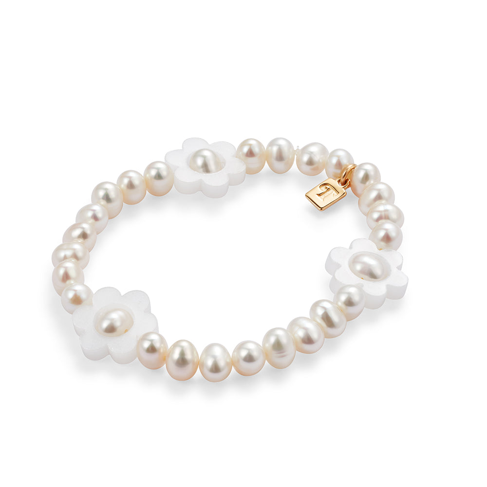 Flower Pearl Bracelet - White