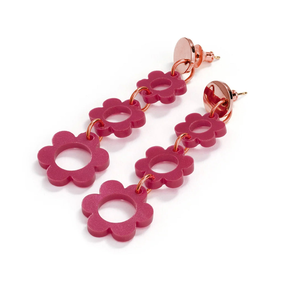 Flower Drop Earrings - Cerise