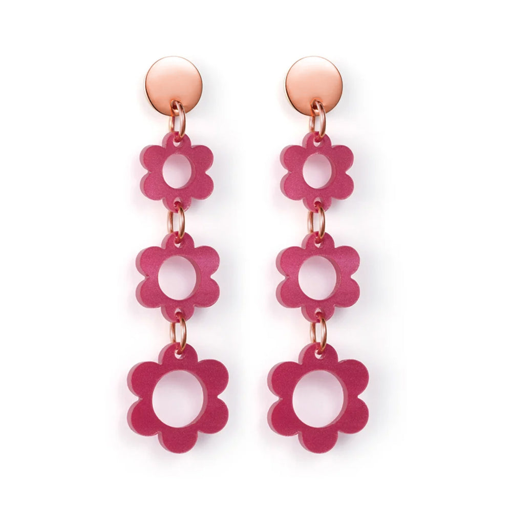 Flower Drop Earrings - Cerise