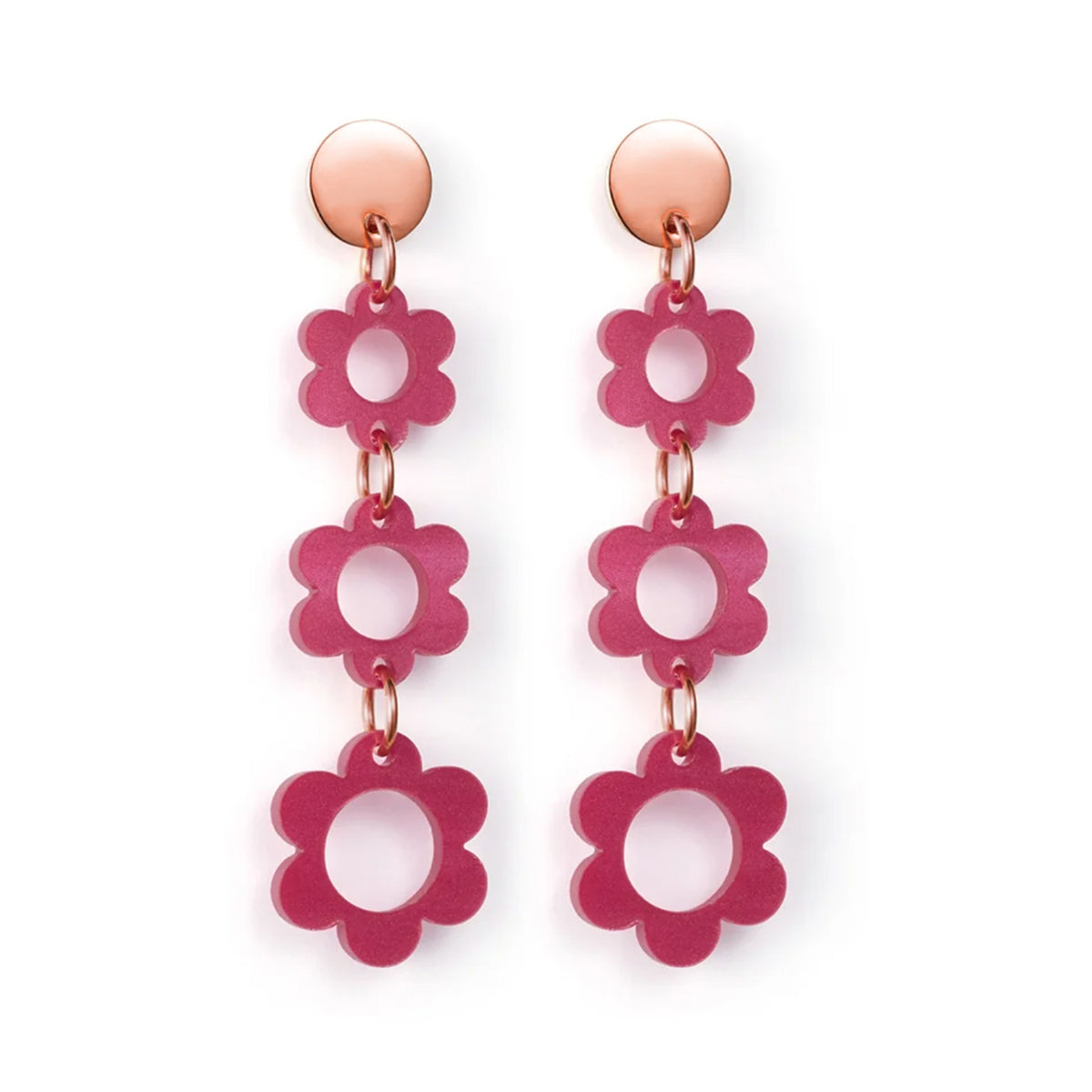 Flower Drop Earrings - Cerise