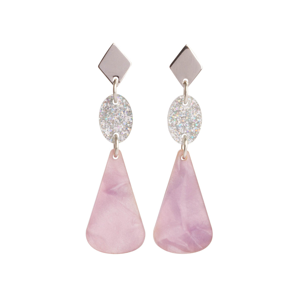 Chandelier Drop Earrings - Lilac Pearl & Holographic Glitter