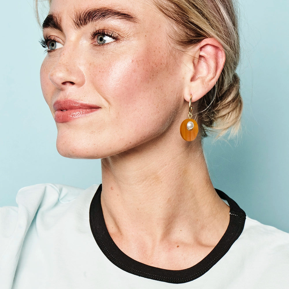 Charming Pearl Circle Earrings - Orange Pearl