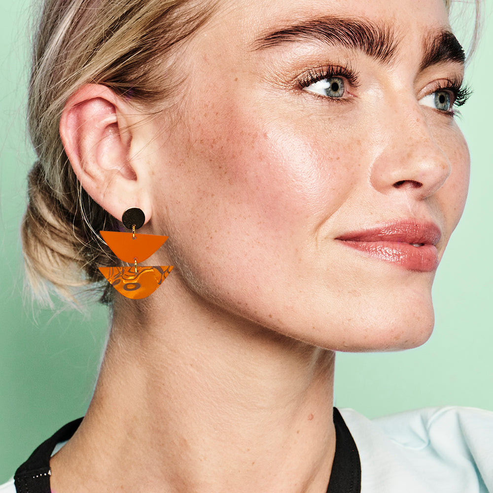 Equinox Drop Earrings - Burnt Orange & Tiger Shell