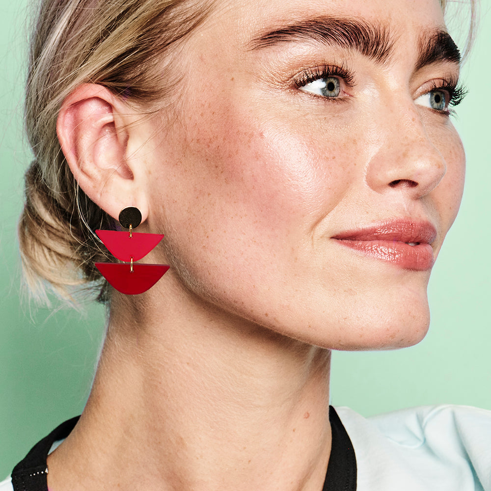 Equinox Drop Earrings - Cherry Red & Raspberry