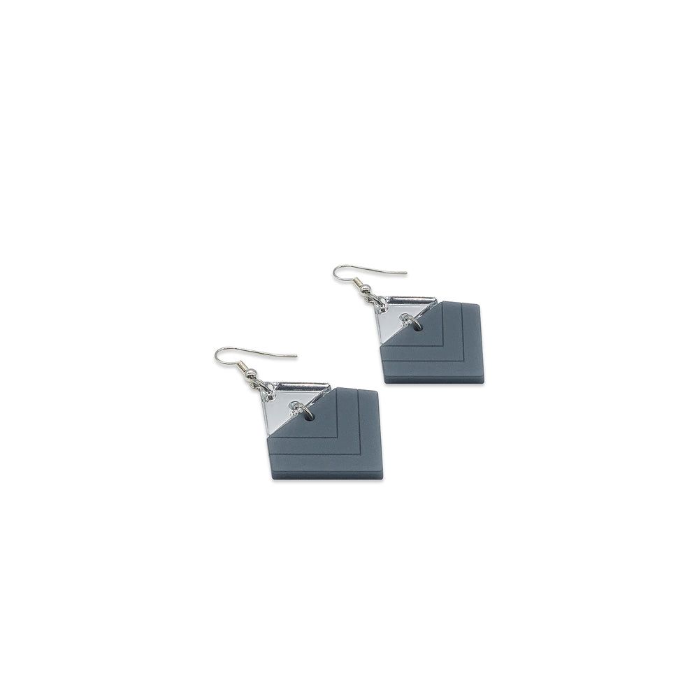 Chevron Diamond Earrings - Silver & Mirror