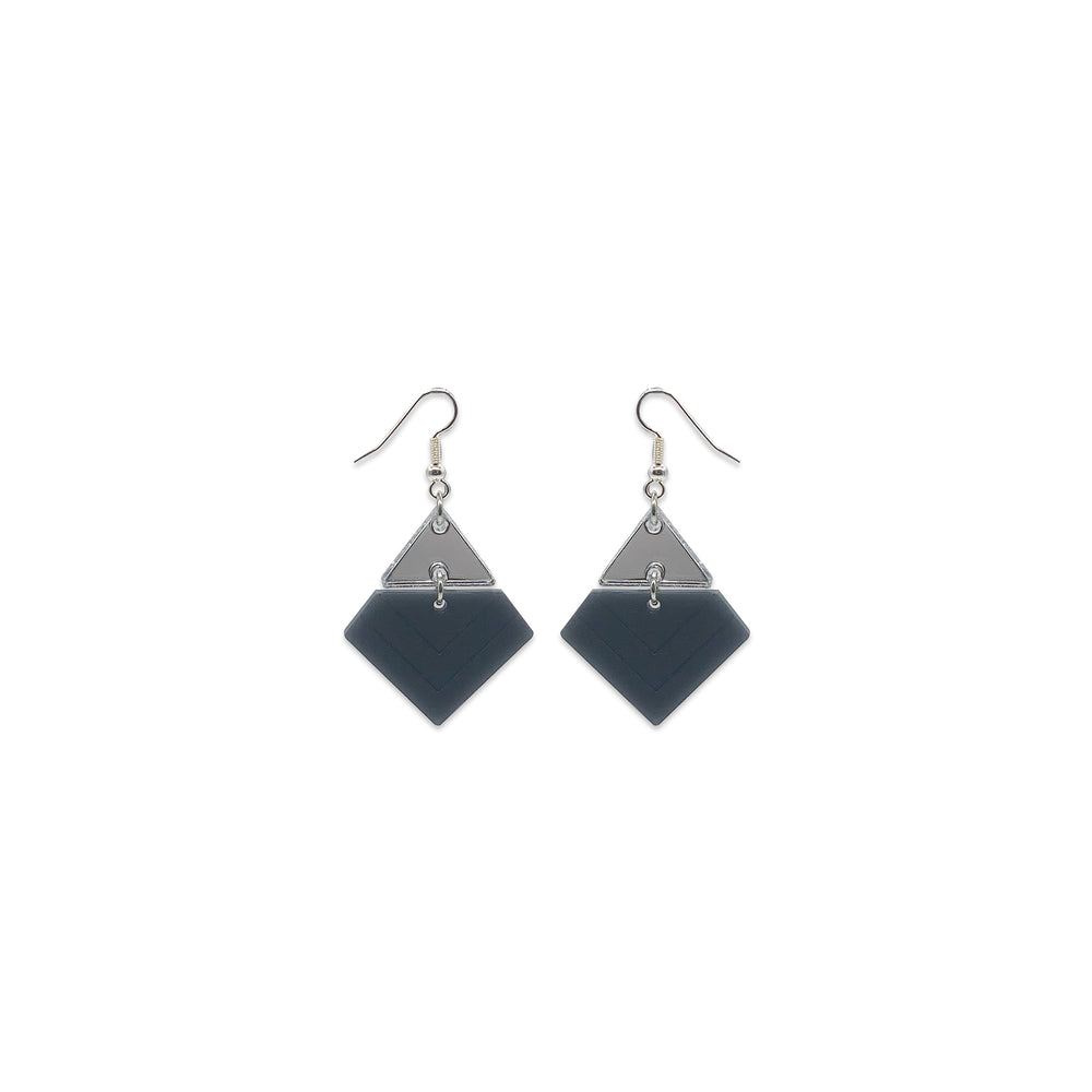 Chevron Diamond Earrings - Silver & Mirror