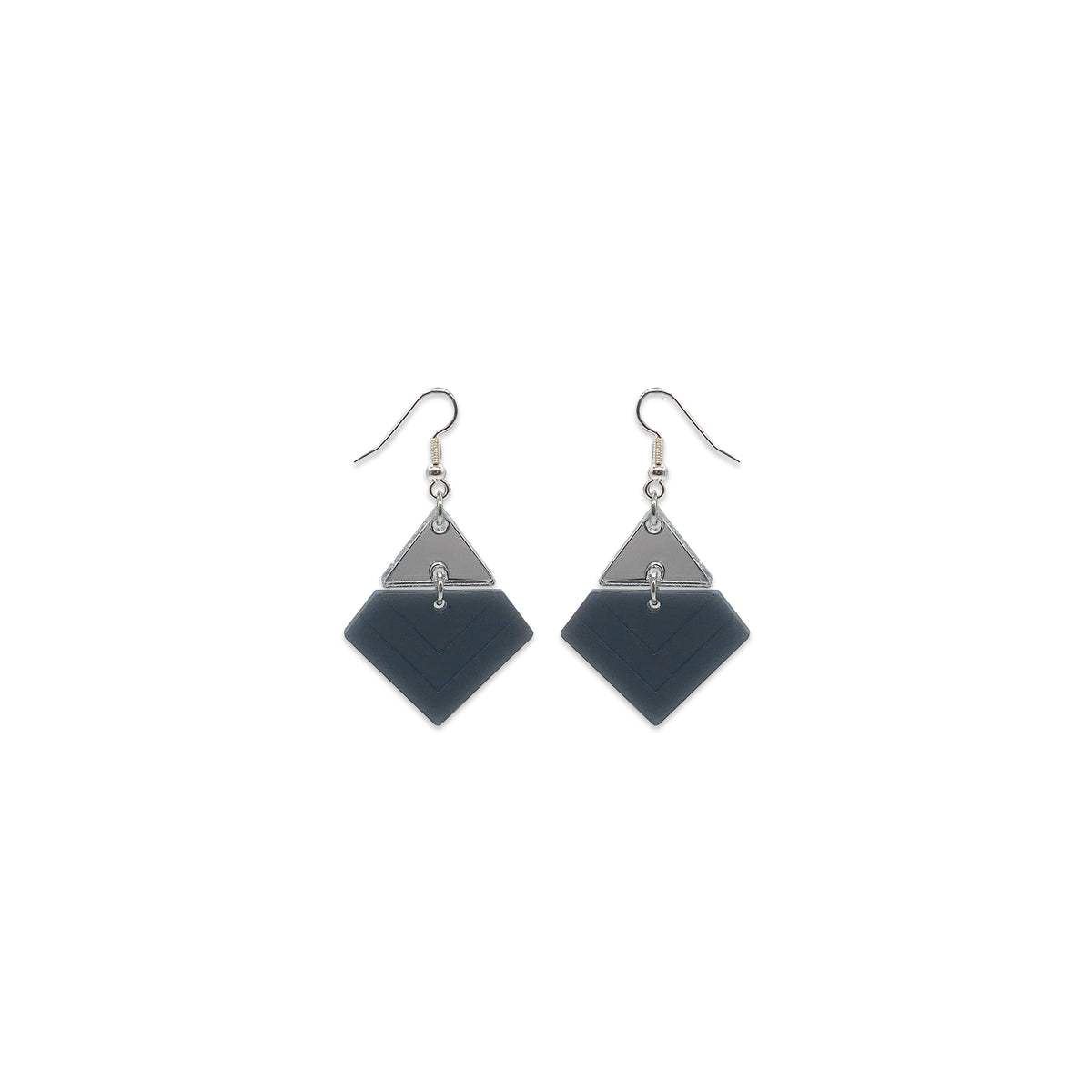 Chevron Diamond Earrings - Silver & Mirror