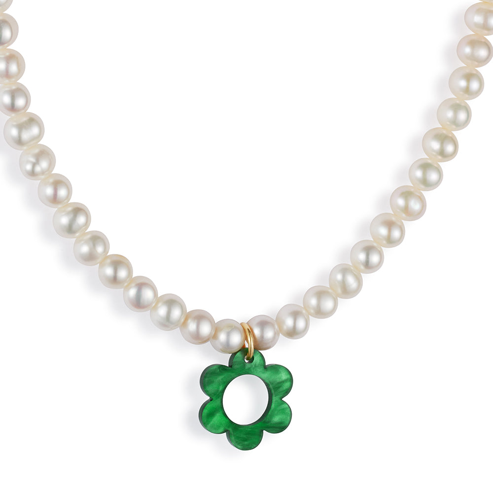 Flower Pearl Choker - Green