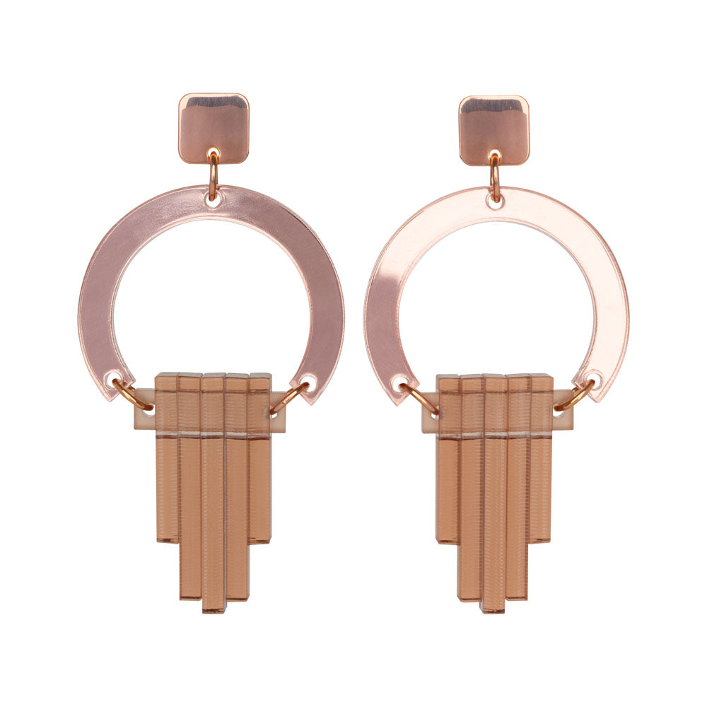 Art Deco Chandelier Earrings - Rose Gold Mirror