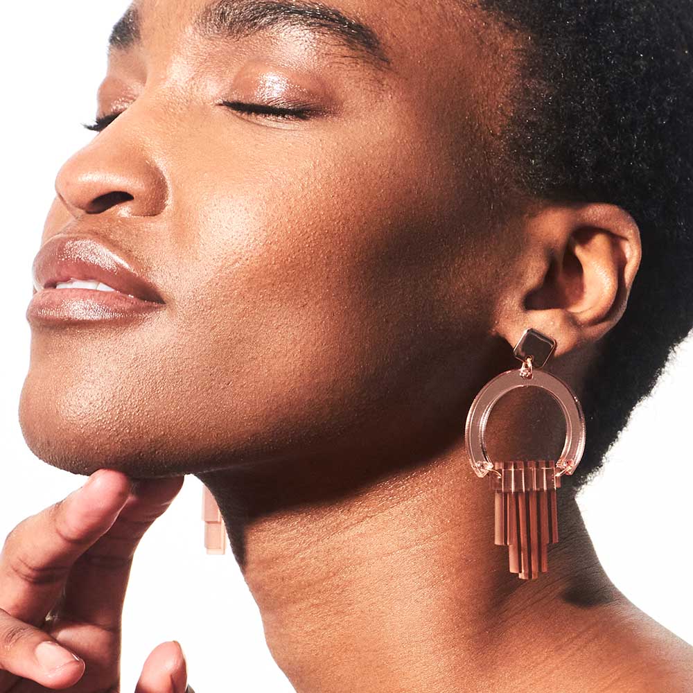 Art Deco Chandelier Earrings - Rose Gold Mirror