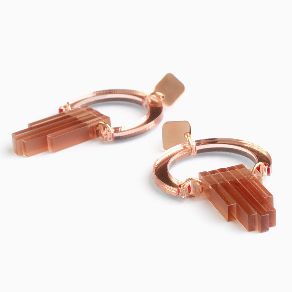 Art Deco Chandelier Earrings - Rose Gold Mirror