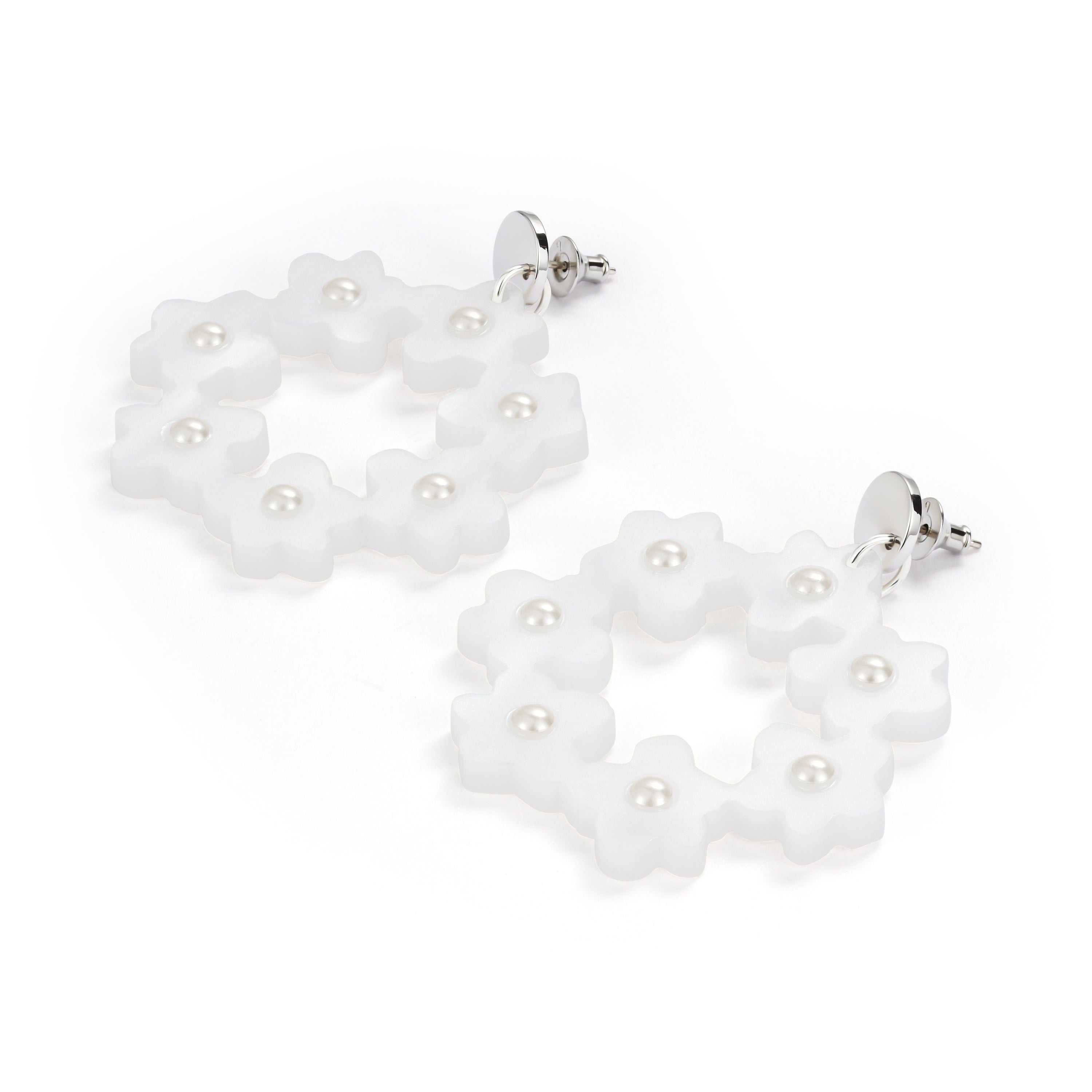Crystal Blossom Hoops - White Pearl & Pearl