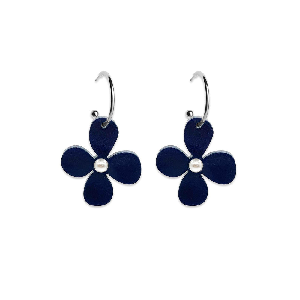 Daisy Hoop Earrings - Navy Blue Pearl