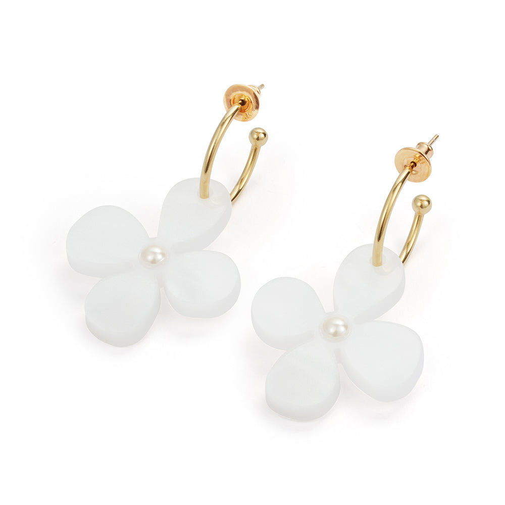 Daisy Hoop Earrings - White Pearl