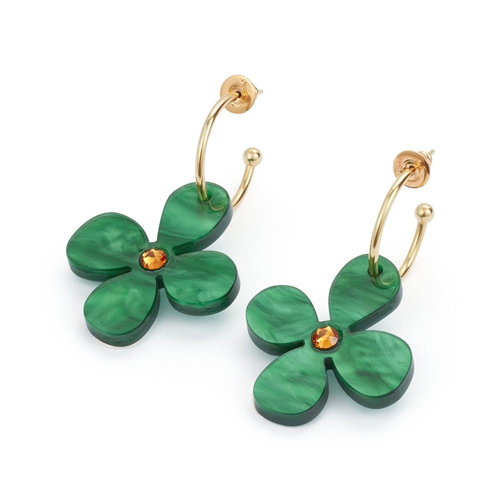 Daisy Hoop Earrings - Grass Green