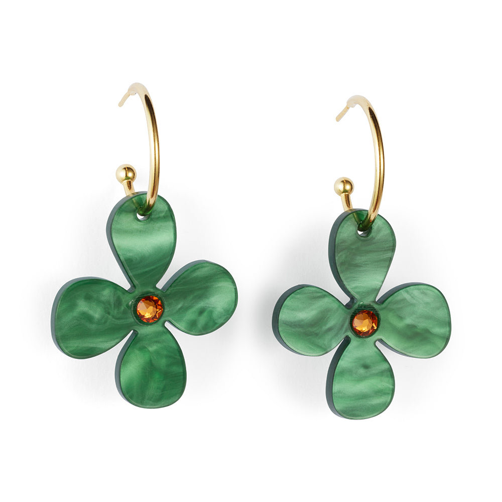 Daisy Hoop Earrings - Grass Green