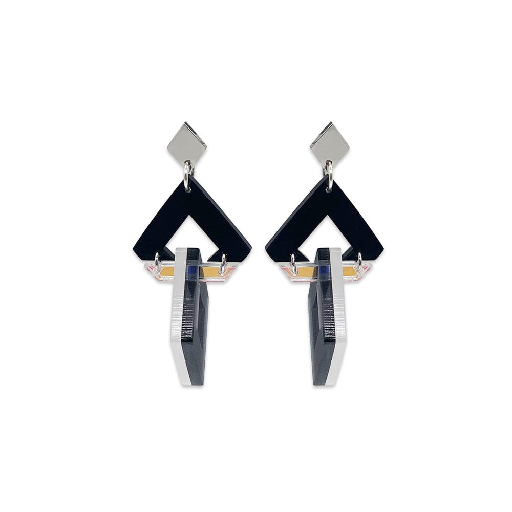 Diamond Chandelier Earrings - Black Gloss, Iridescent, White Frost & Grey Frost