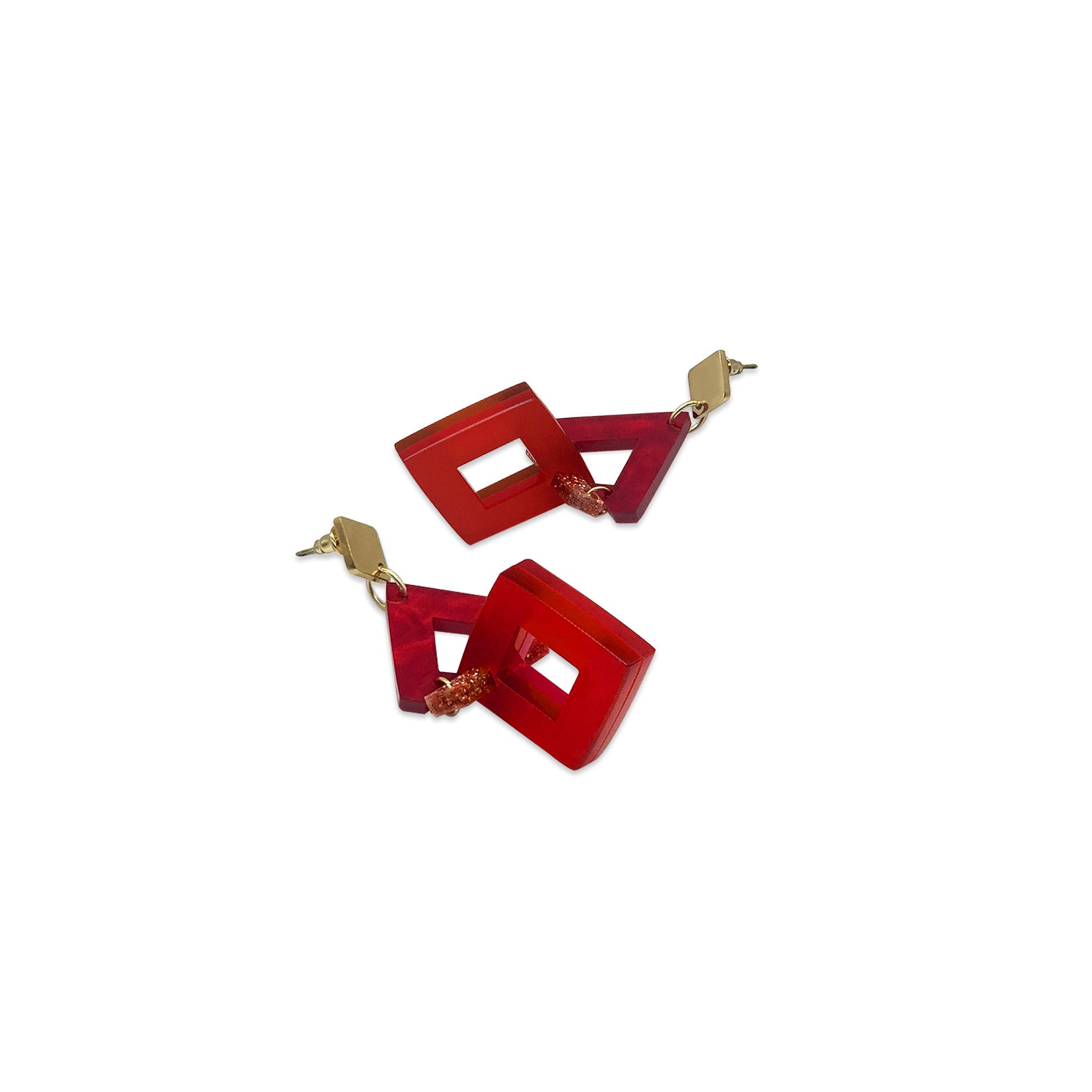 Diamond Chandelier Earrings - Cherry Red, Copper Glitter, Burnt Orange & Chilli Red