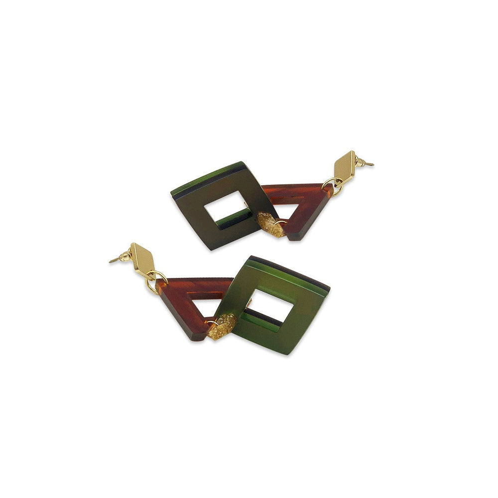 Diamond Chandelier Earrings - Tortoiseshell, Gold Glitter, Lime Zest & Earth Brown