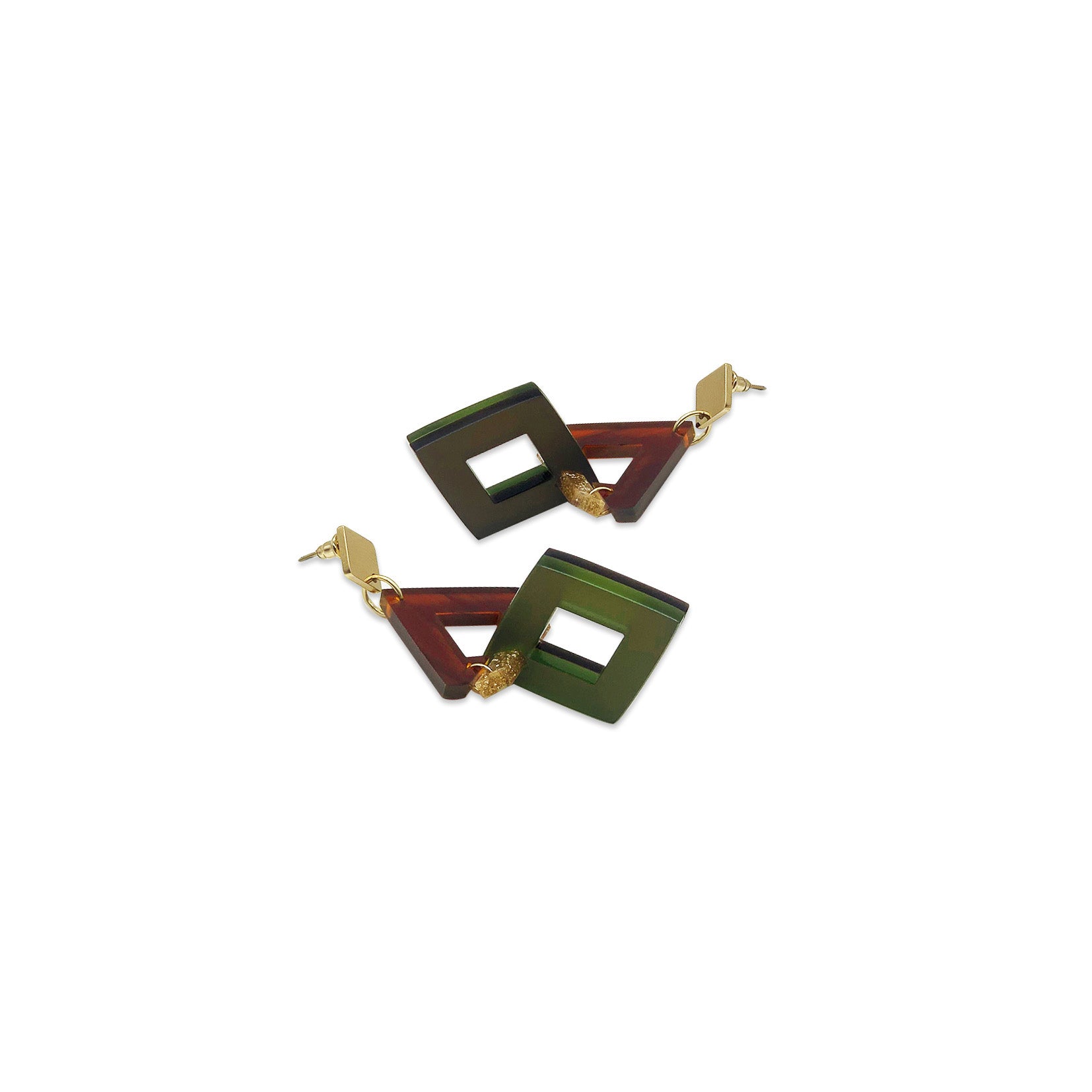 Diamond Chandelier Earrings - Tortoiseshell, Gold Glitter, Lime Zest & Earth Brown