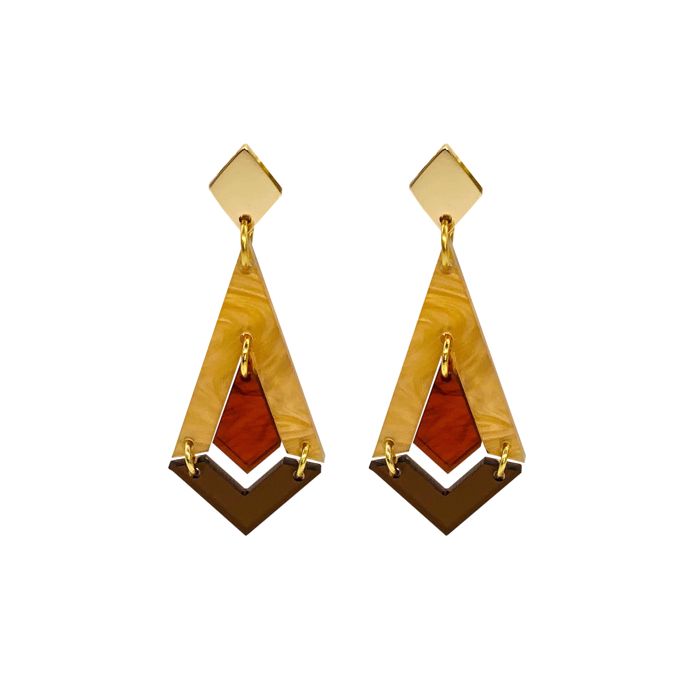 Art Deco Diamond Drops - Caramel Swirl, Tortoiseshell & Earth