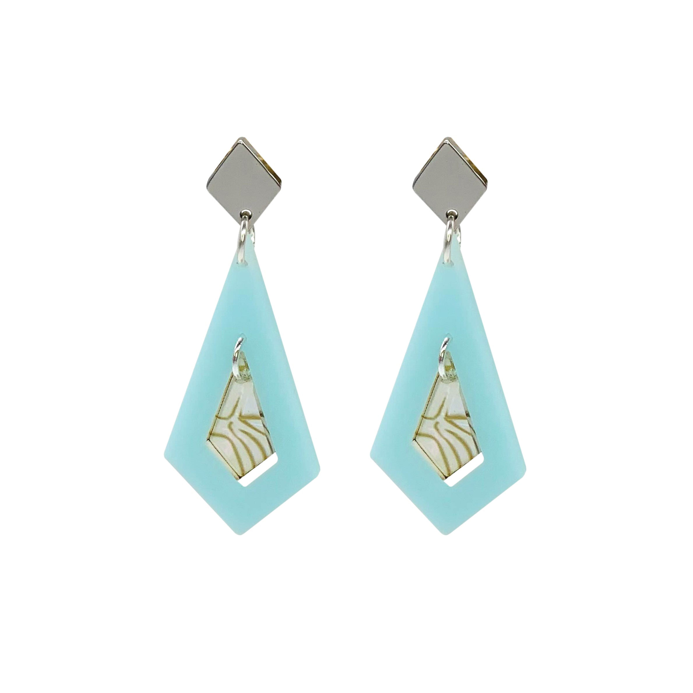 Art Deco Diamond Earrings - Island Blue & Shell