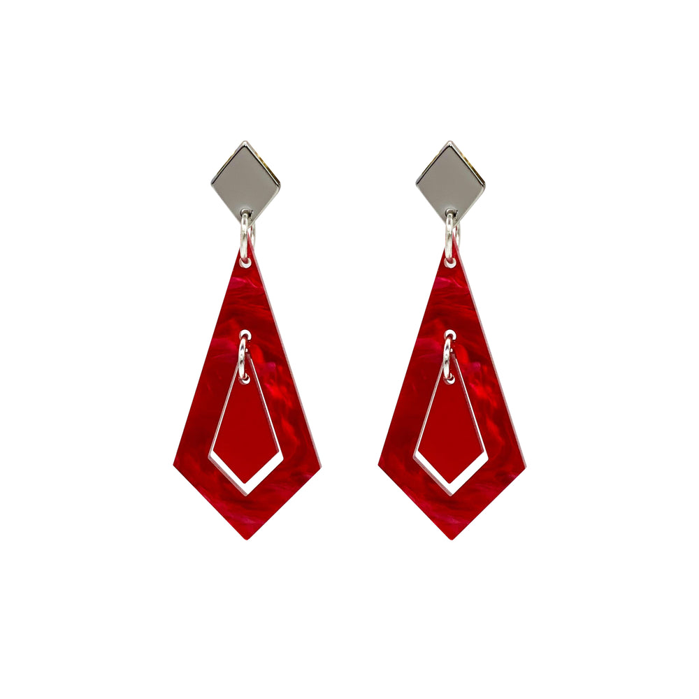 Art Deco Diamond Earrings - Pink Swirl & Royal Red