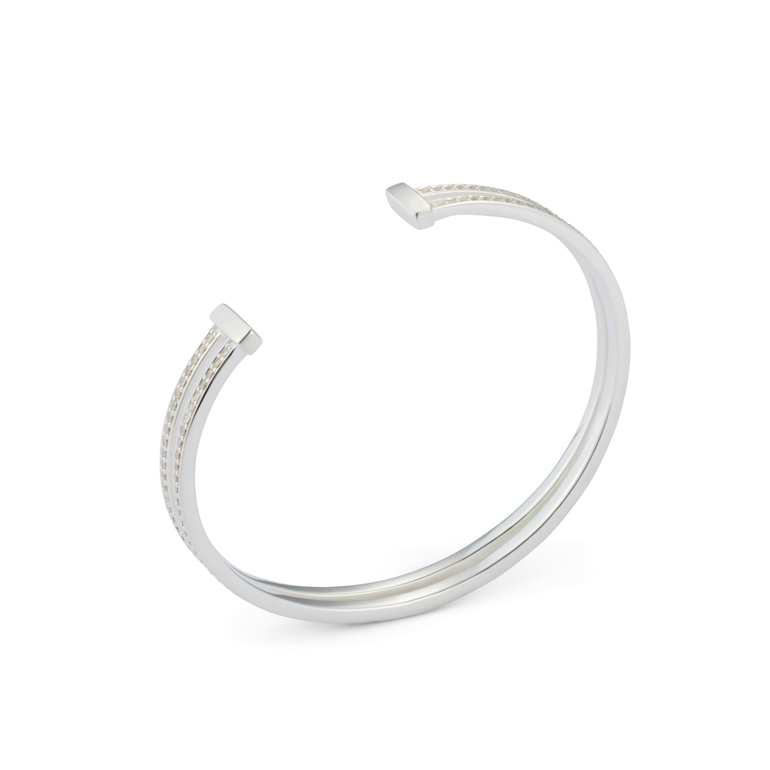 Double Hoop Cuff Bracelet - Sterling Silver & Cubic Zirconia
