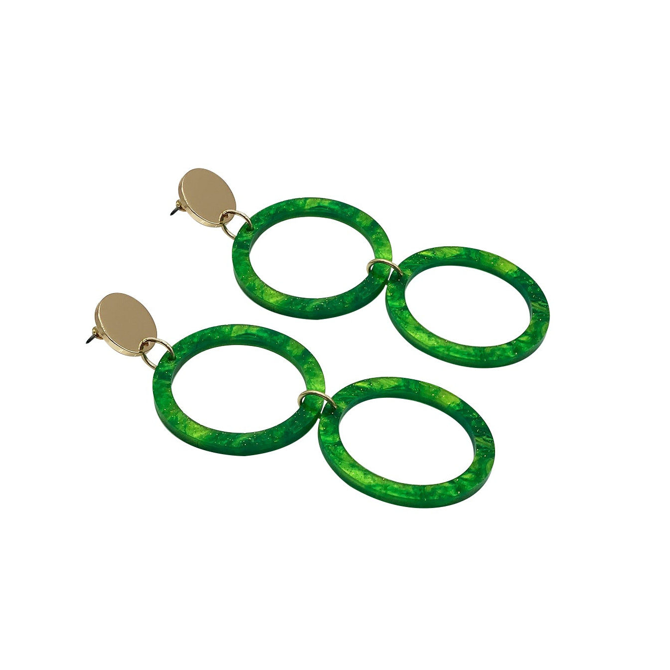Double Circles Earrings - Green Glitter
