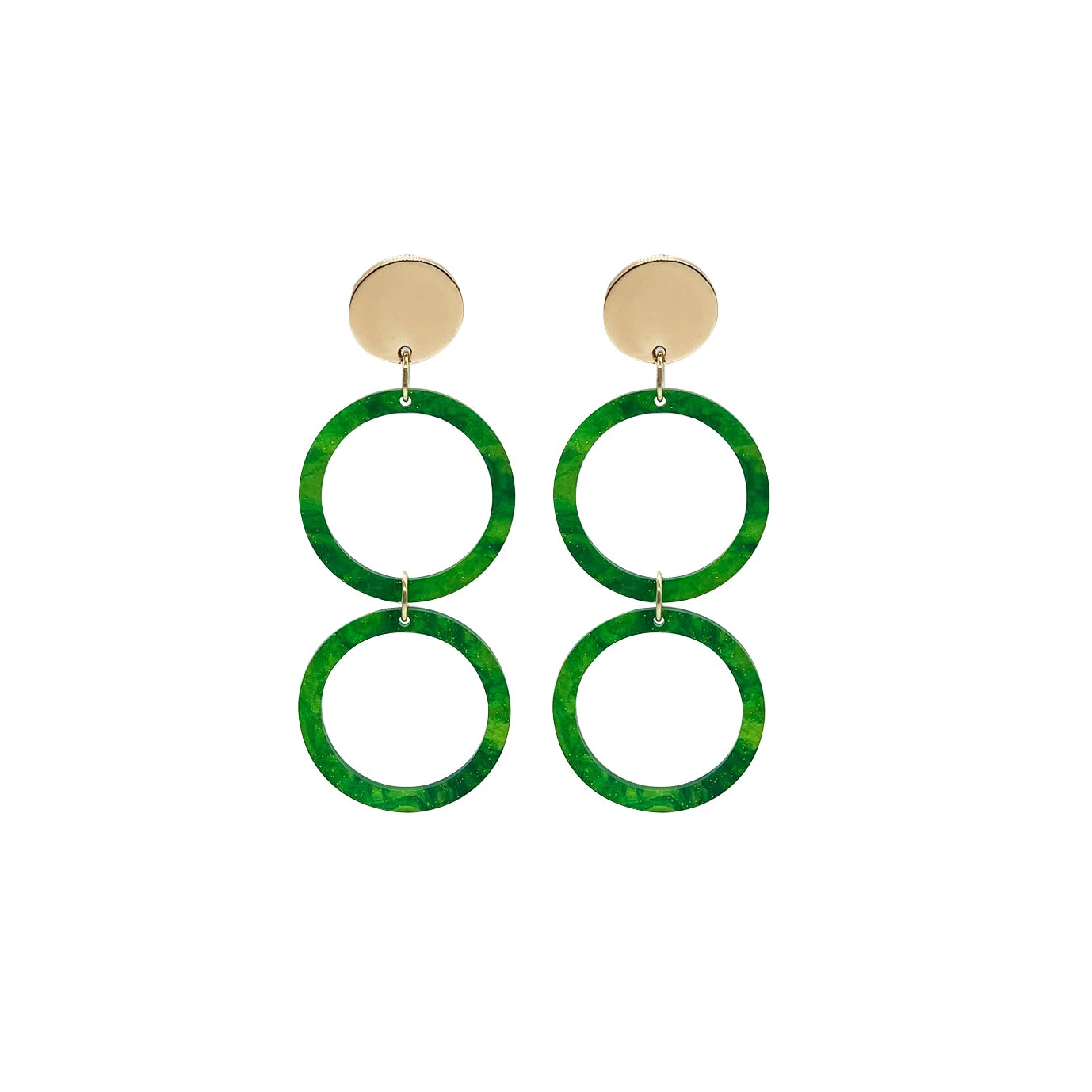 Double Circles Earrings - Green Glitter