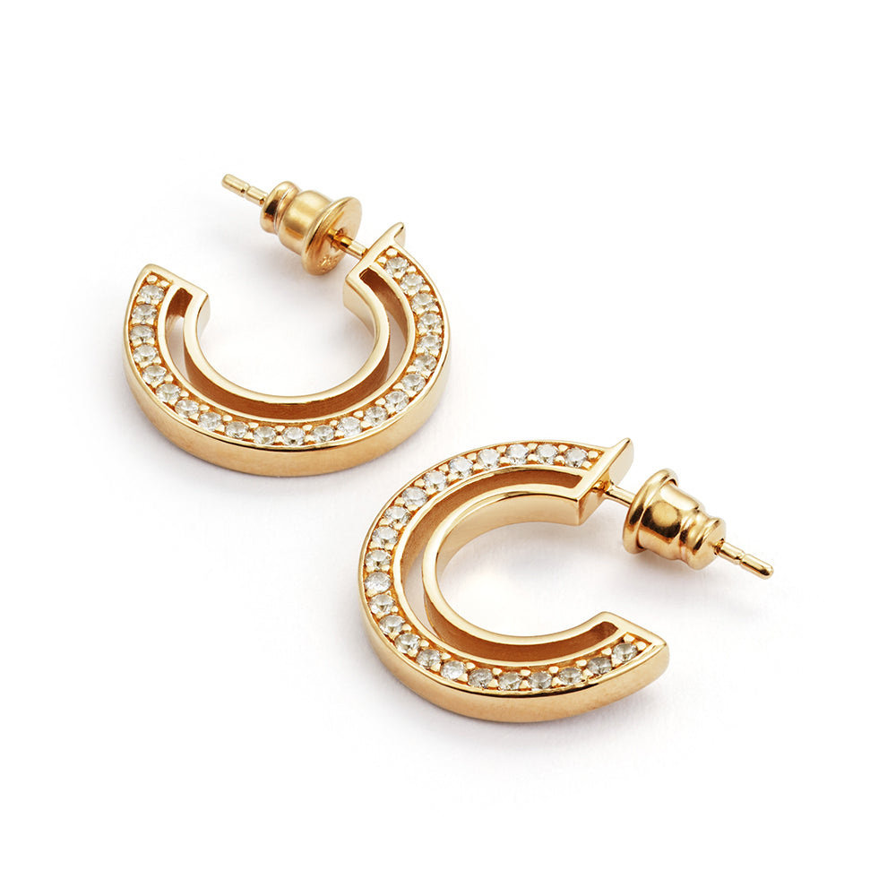 Small Double Hoop Earrings - Gold Vermeil & Cubic Zirconia