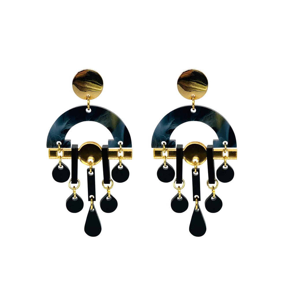 Fan Chandeliers - Black Swirl & Gold