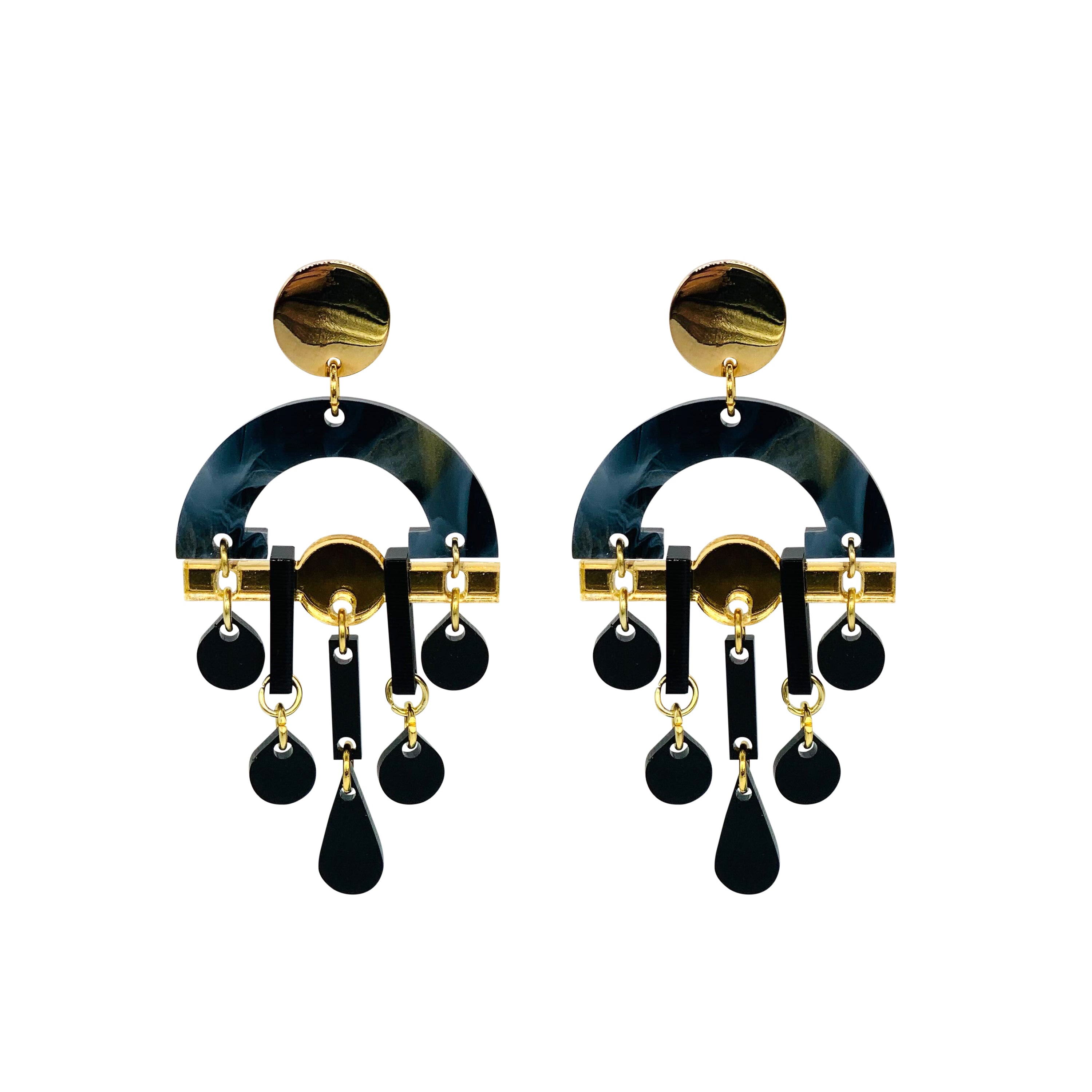 Fan Chandeliers - Black Swirl & Gold