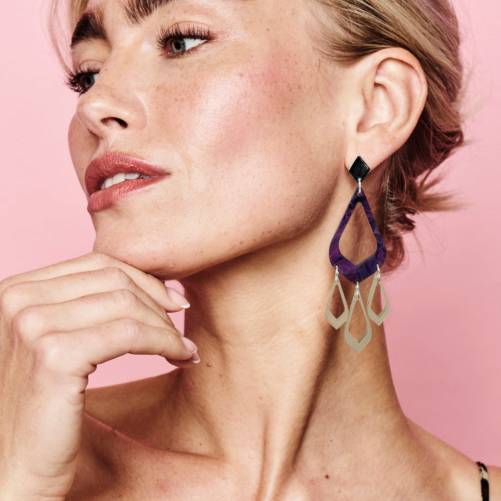 Feather Drop Earrings - Amethyst Pearl & Champagne