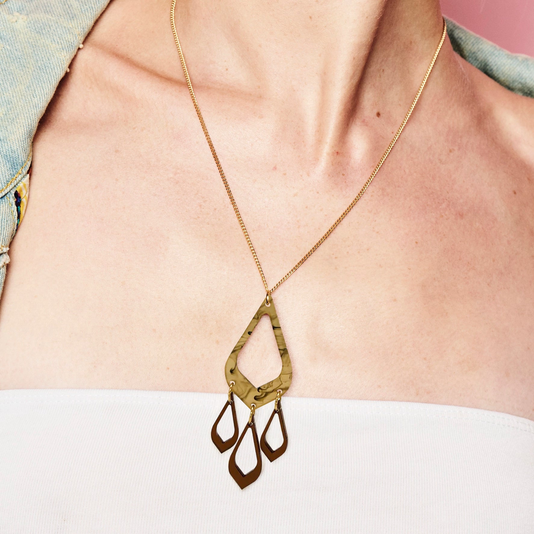 Feather Drop Pendant - White Tortoiseshell & Earth Brown