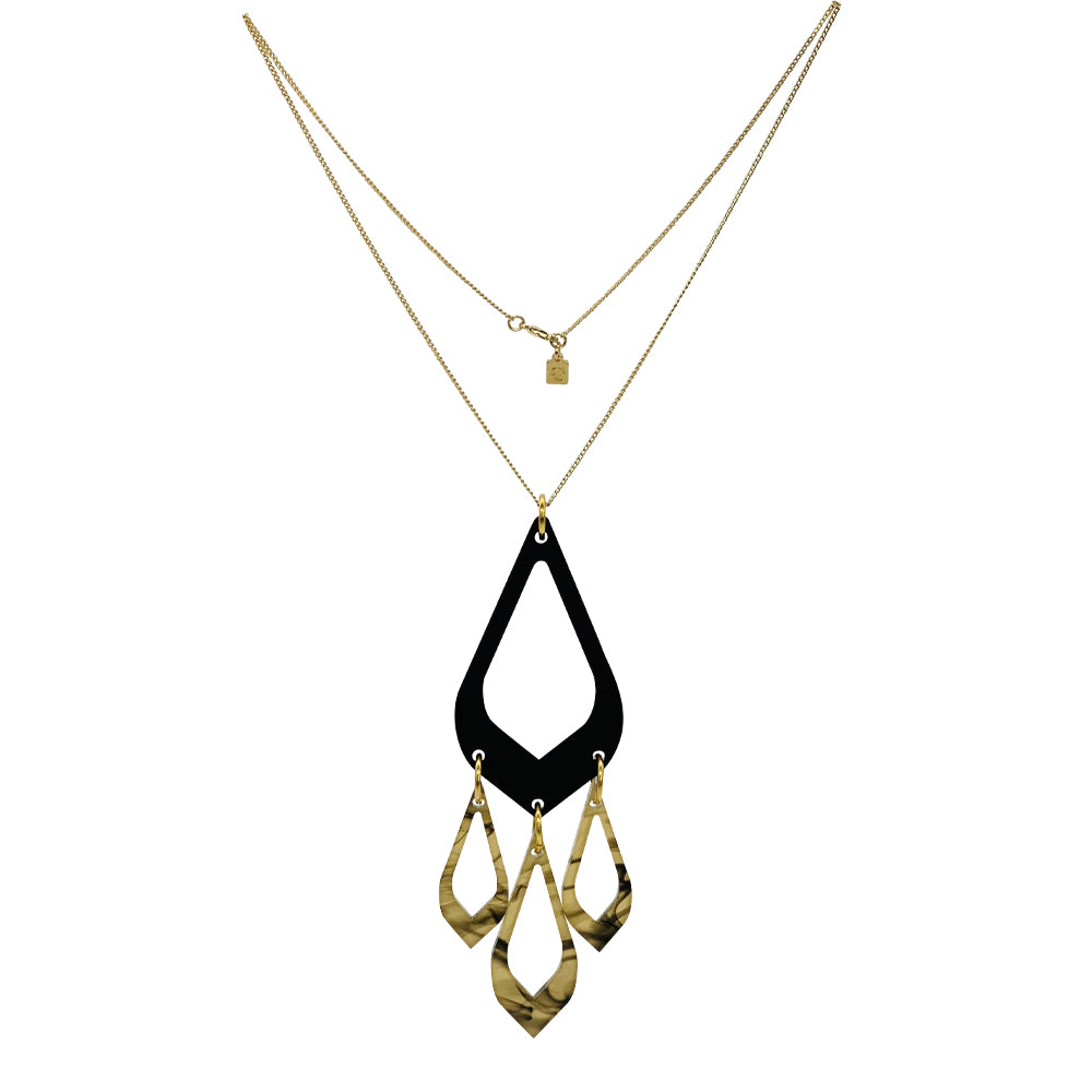 Feather Drop Pendant - Black & White Tortoiseshell