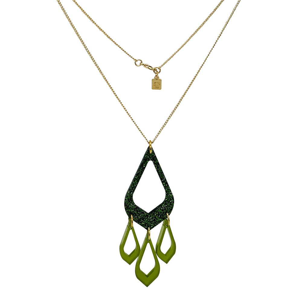 Feather Drop Pendant - Forest Green Glitter & Lime Zest