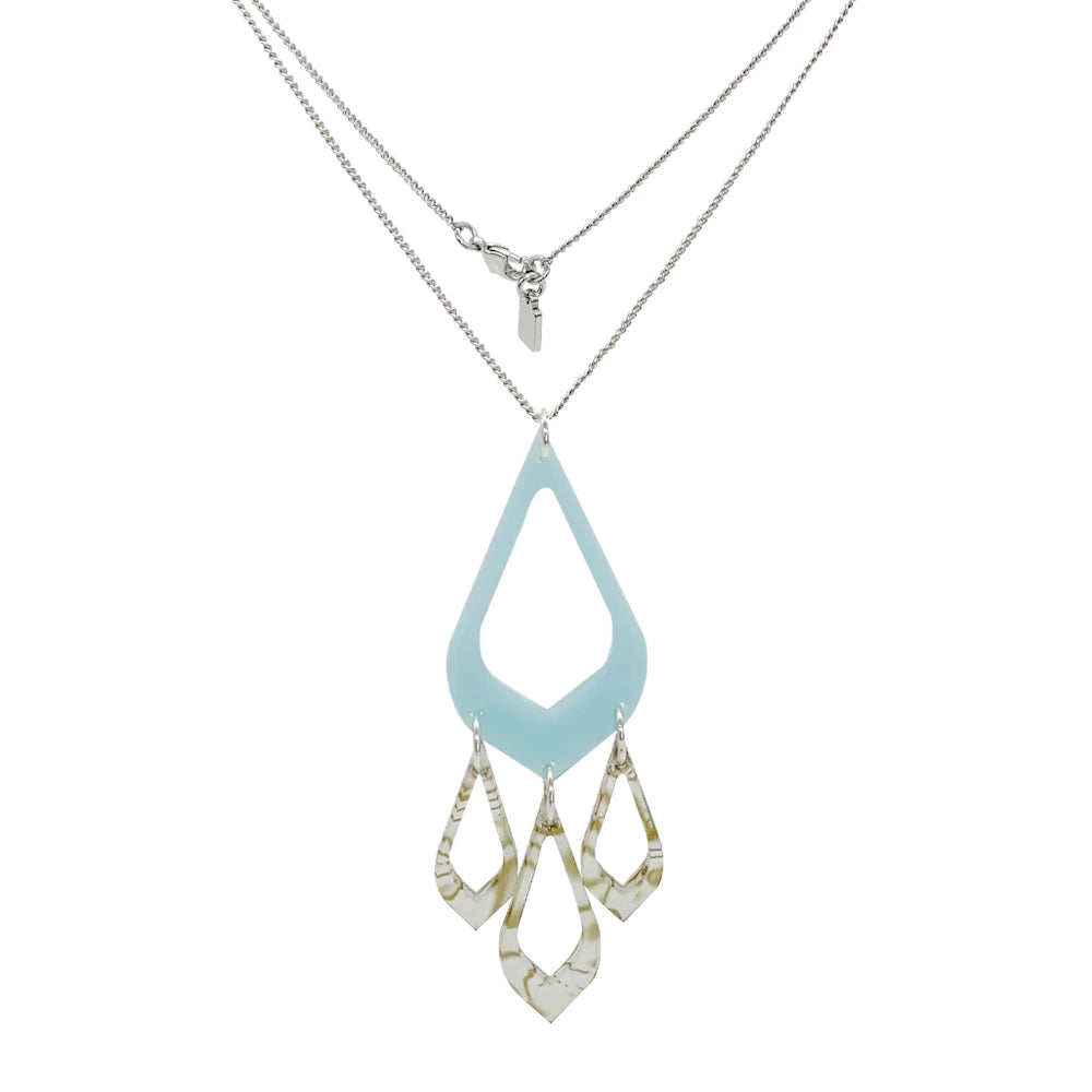 Feather Drop Pendant - Island Blue & Shell