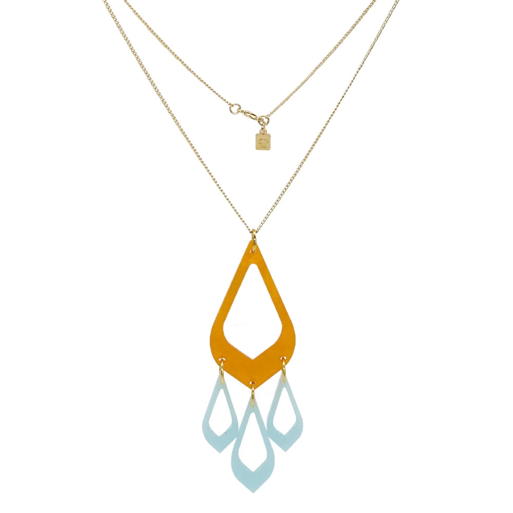 Feather Drop Pendant - Orange Pearl & Island Blue