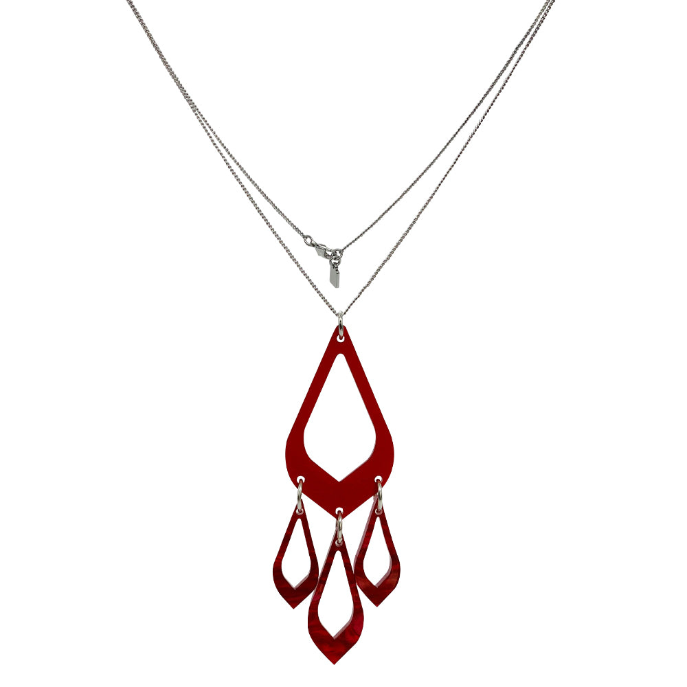 Feather Drop Pendant - Royal Red & Pink Swirl
