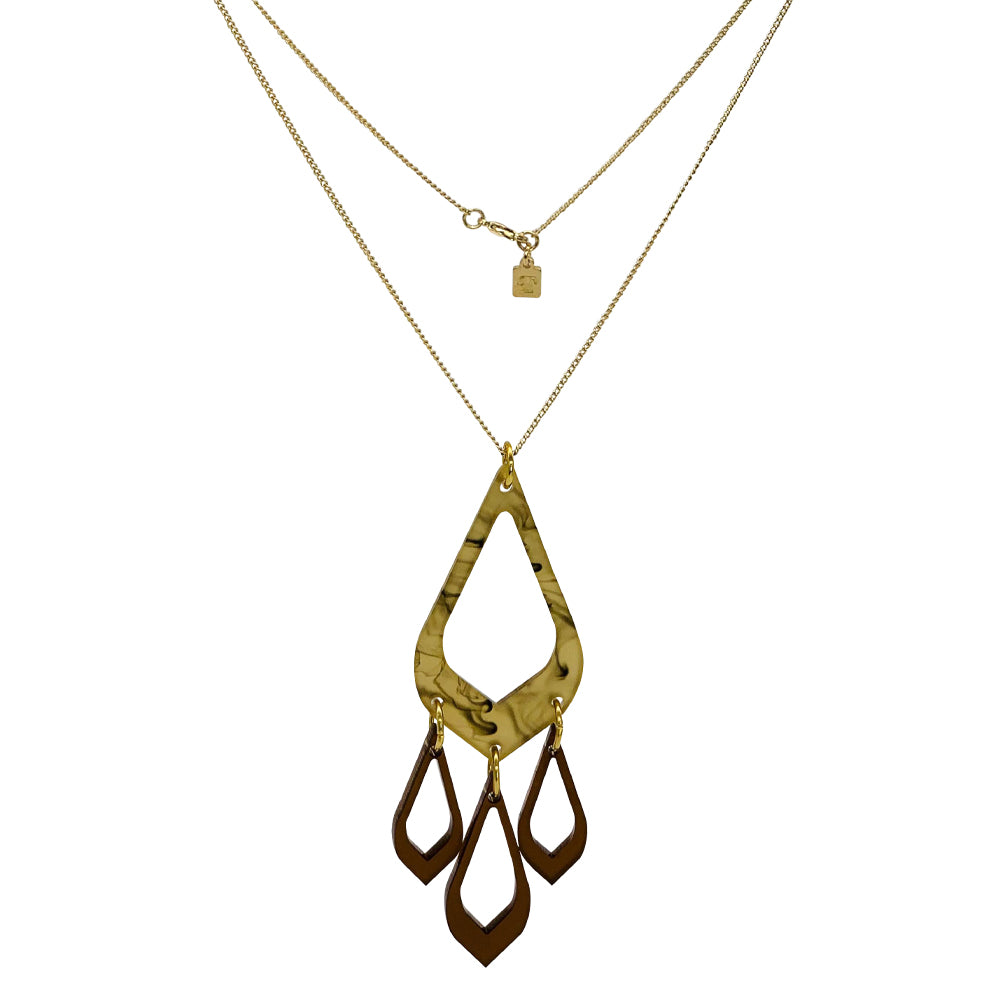Feather Drop Pendant - White Tortoiseshell & Earth Brown