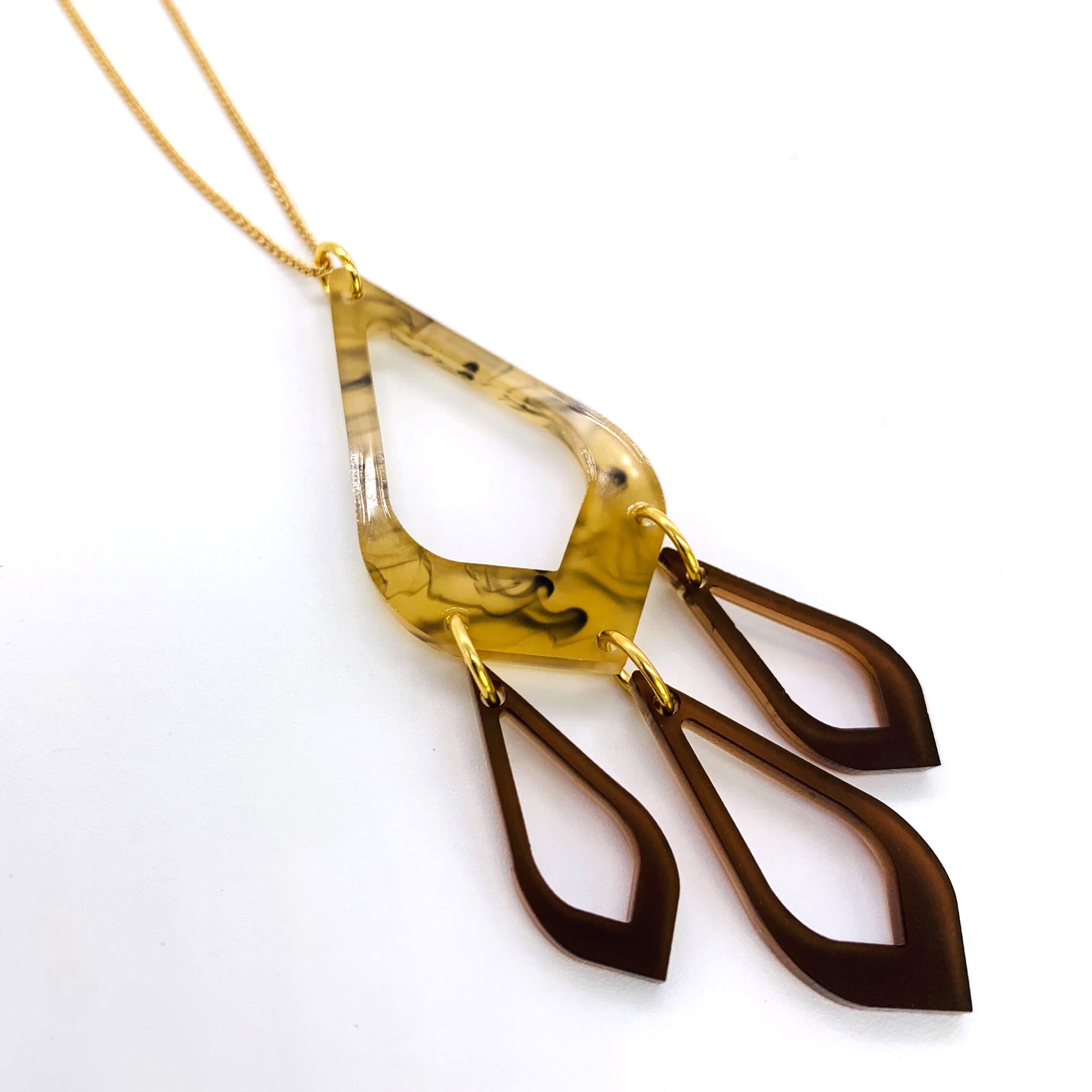 Feather Drop Pendant - White Tortoiseshell & Earth Brown