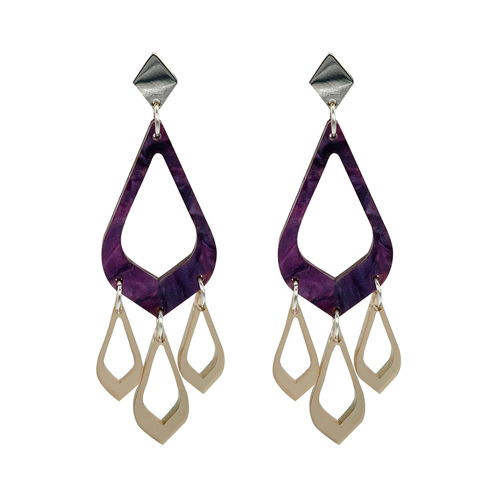 Feather Drop Earrings - Amethyst Pearl & Champagne