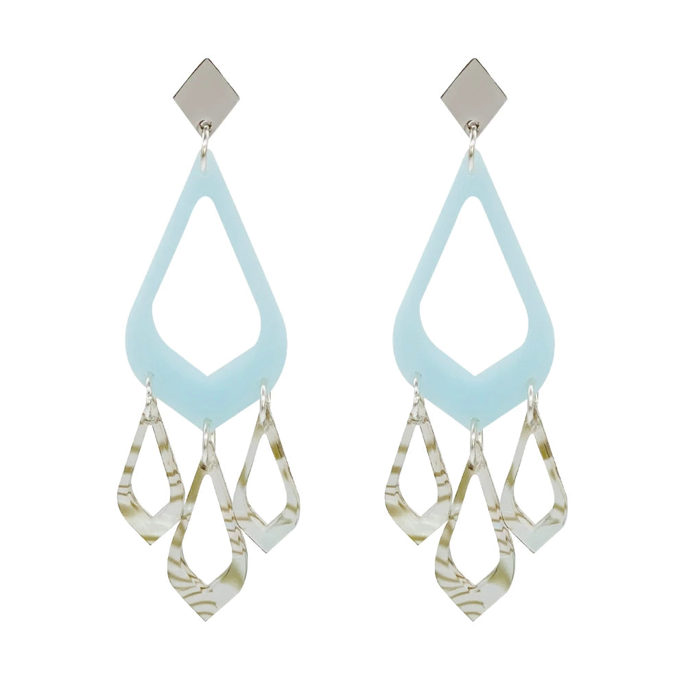 Feather Drop Earrings - Island Blue & Shell