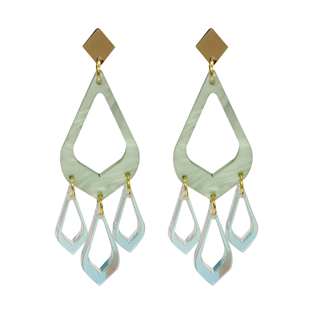 Feather Drop Earrings - Regent Green & Iridescent